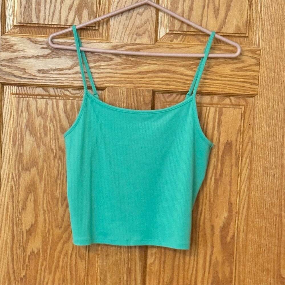 American Eagle Tank Top Womens Size M Teal Green Ribbed Cropped Cami